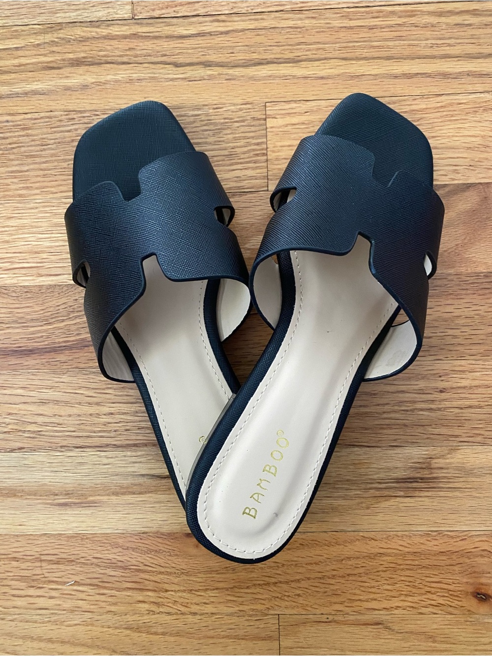 BAMBOO Black Open-Toe Slide Mules